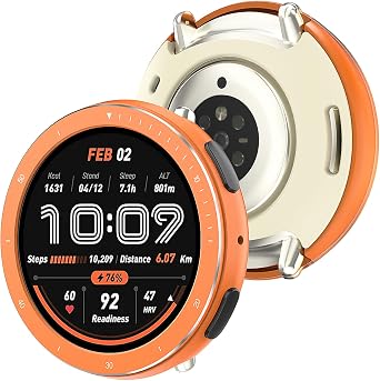 [2 in 1] BEARDDO Metal Case for Amazfit Active 2 Smart Watch 44mm, Stainless Steel Bezel & TPU Back Cover with Cleaning Cloth Accessories, Rugged Shockproof Protective Case for Active 2 Round Orange