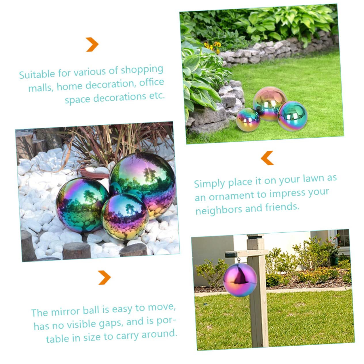 HEMOTON Sfere Decorative Riflettenti da Giardino in Acciaio Inossidabile, 3 Pezzi, Lucide, per Prato e Casa