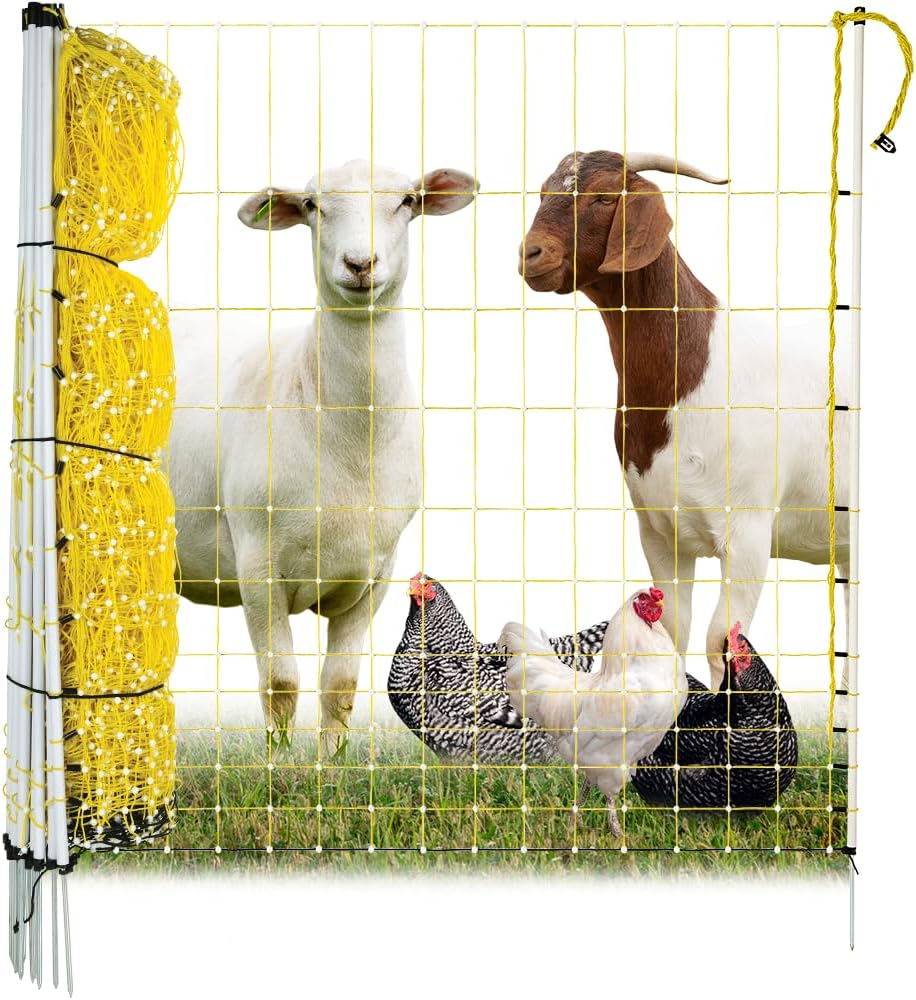 Premier 1 Portable Electric Chicken Net with Built-in Posts | 48"H x 164'L | Yellow Poultry Fence for Backyard Chickens, Ducks, Turkeys