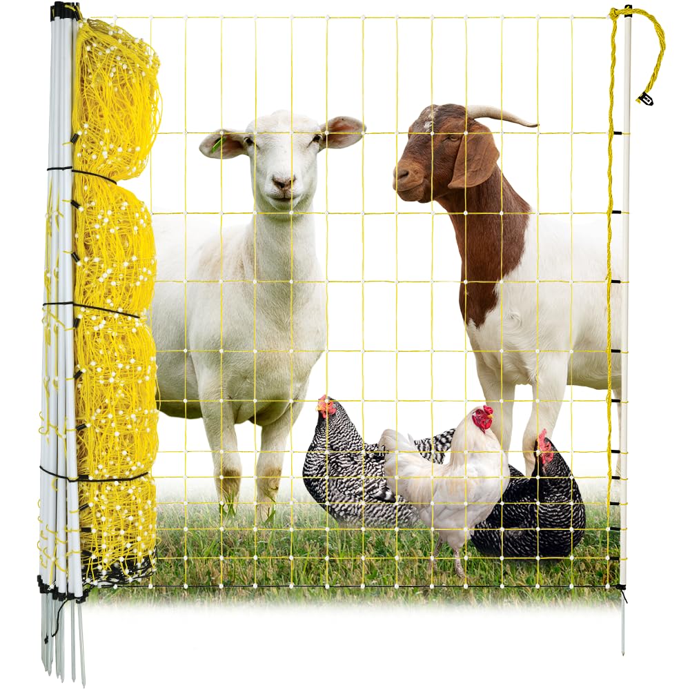 Premier 1 Portable Electric Chicken Net with Built-in Posts | 48"H x 164'L | Yellow Poultry Fence for Backyard Chickens, Ducks, Turkeys