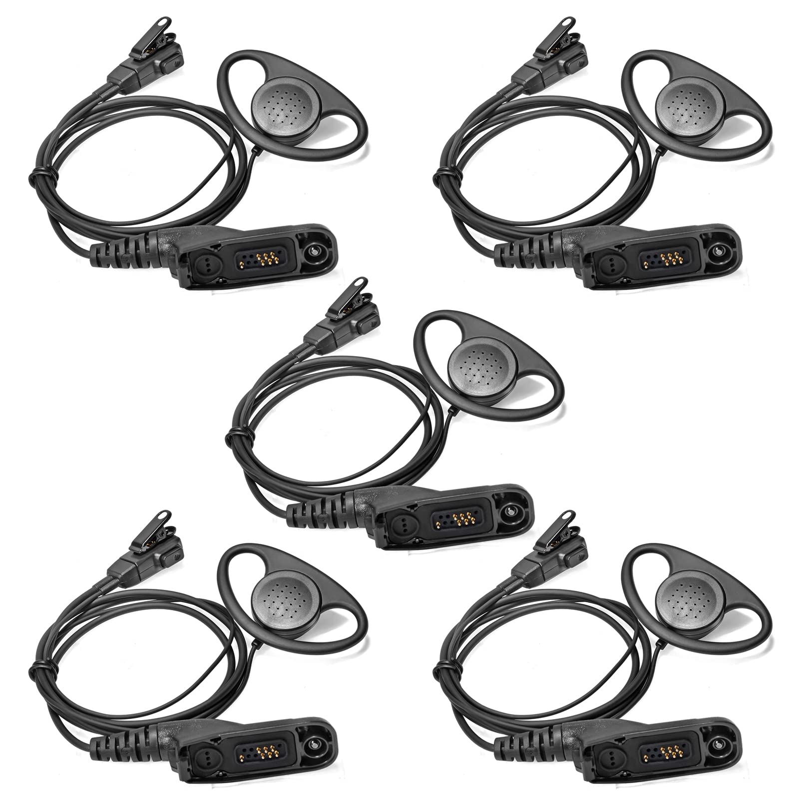 HYSHIKRA D Shape Earpiece with Mic Multi Pin Headset Compatible with Motorola DP3400 DP4400 DP4800 DGP4150 XiR-P8200 Xpr-6300 Two Way Radio (5 Pcs)