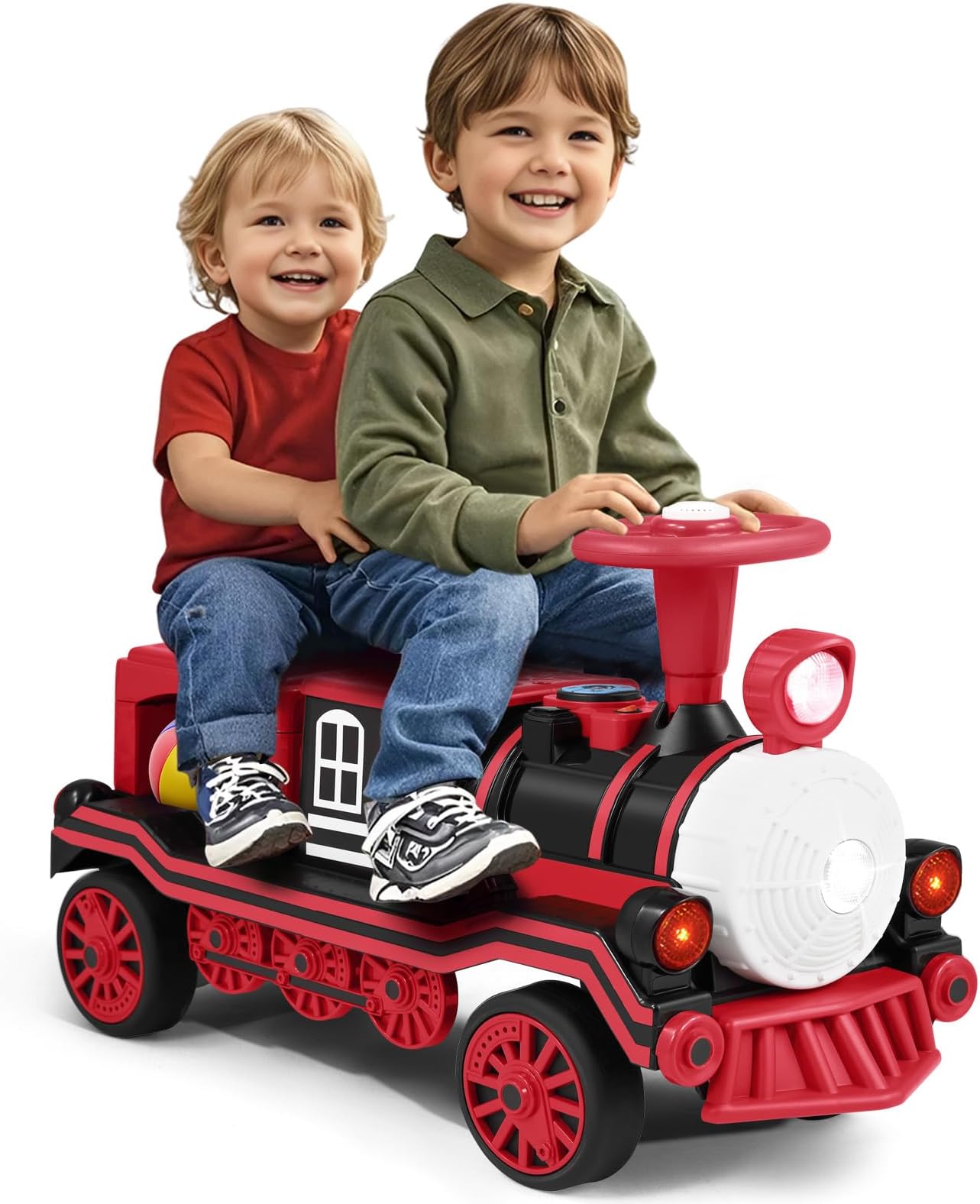 JOYLDIAS 2 Seater Ride On Train, 12V Kids Ride On Toy, Red