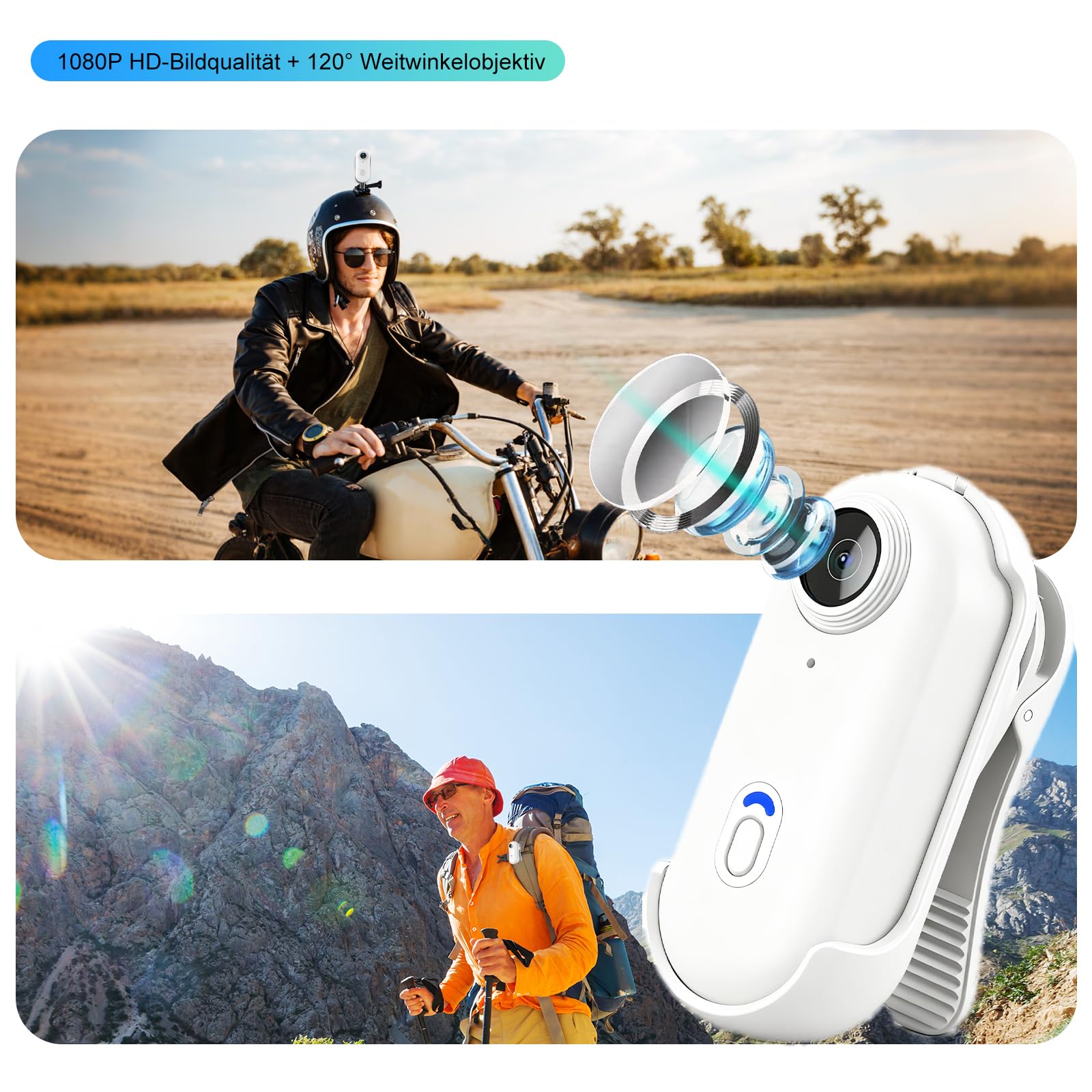 TKMARS 1080P Action Cam wasserdicht – Kopfkamera,Minikamera mit Aufzeichnung für Motorrad,Sport,Tauchen,Wandern & Haustiere