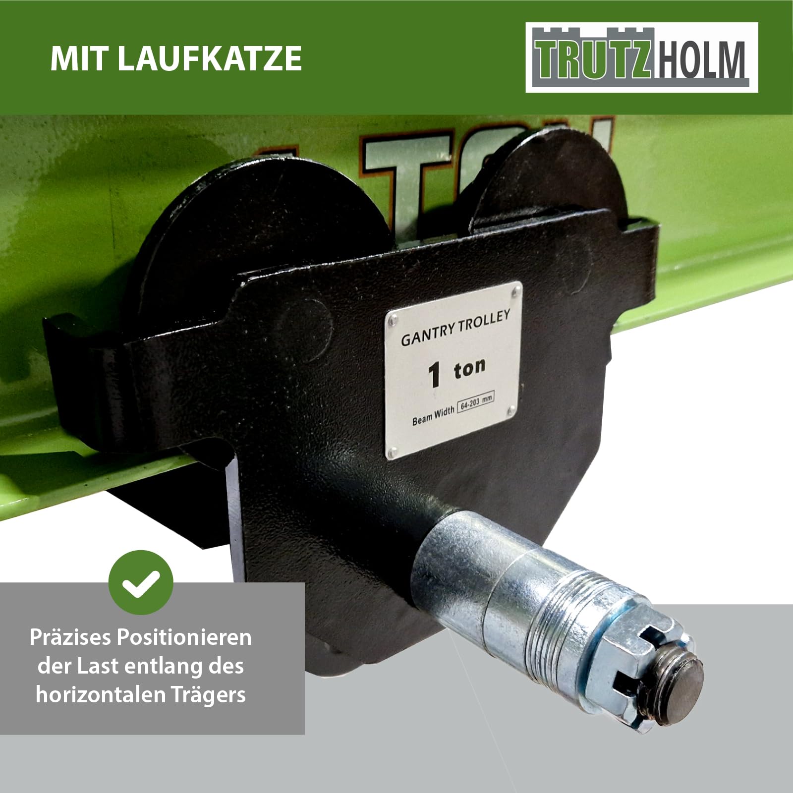 TRUTZHOLM Portalkran mit Laufkatze I Tragkraft 1 t I Stahl I Hubhöhe 2400-3600 mm I Durchfahrtsbreite 2400 mm I Mobiler Kran mit 360 Grad Lenkrollen I Brückenkran Portalhubkran für Werkstatt Lager