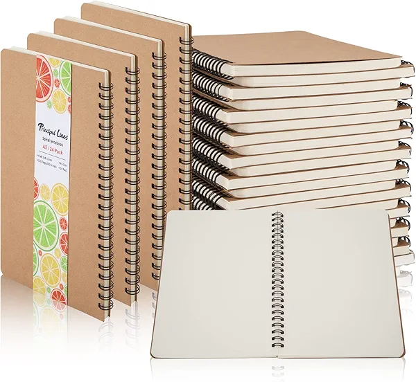 Principal Lines 24 Pack A5 Spiral Notebook,Soft Cover,Blank Sketch,Wire-Bound Journal Notebook,120 Pages, Unlined Paper Diary Notebook for Office, Business, School Supplies