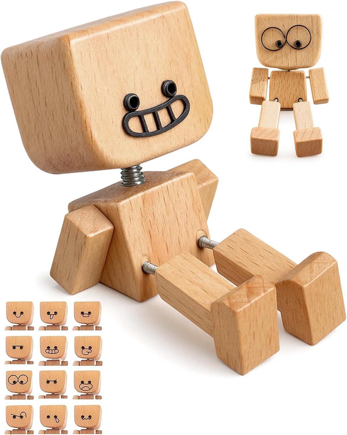 Shaking Feet Wooden Doll, Funny Wooden Man Figurine for Car Dashboard