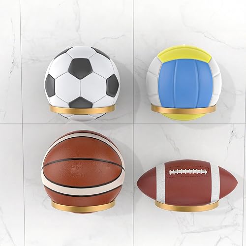Miniatura 7 de Soporte de pared para pelotas para baloncesto, fútbol, fútbol y voleibol, estante de exhibición de bolas de pared con base acrílica y anillo de