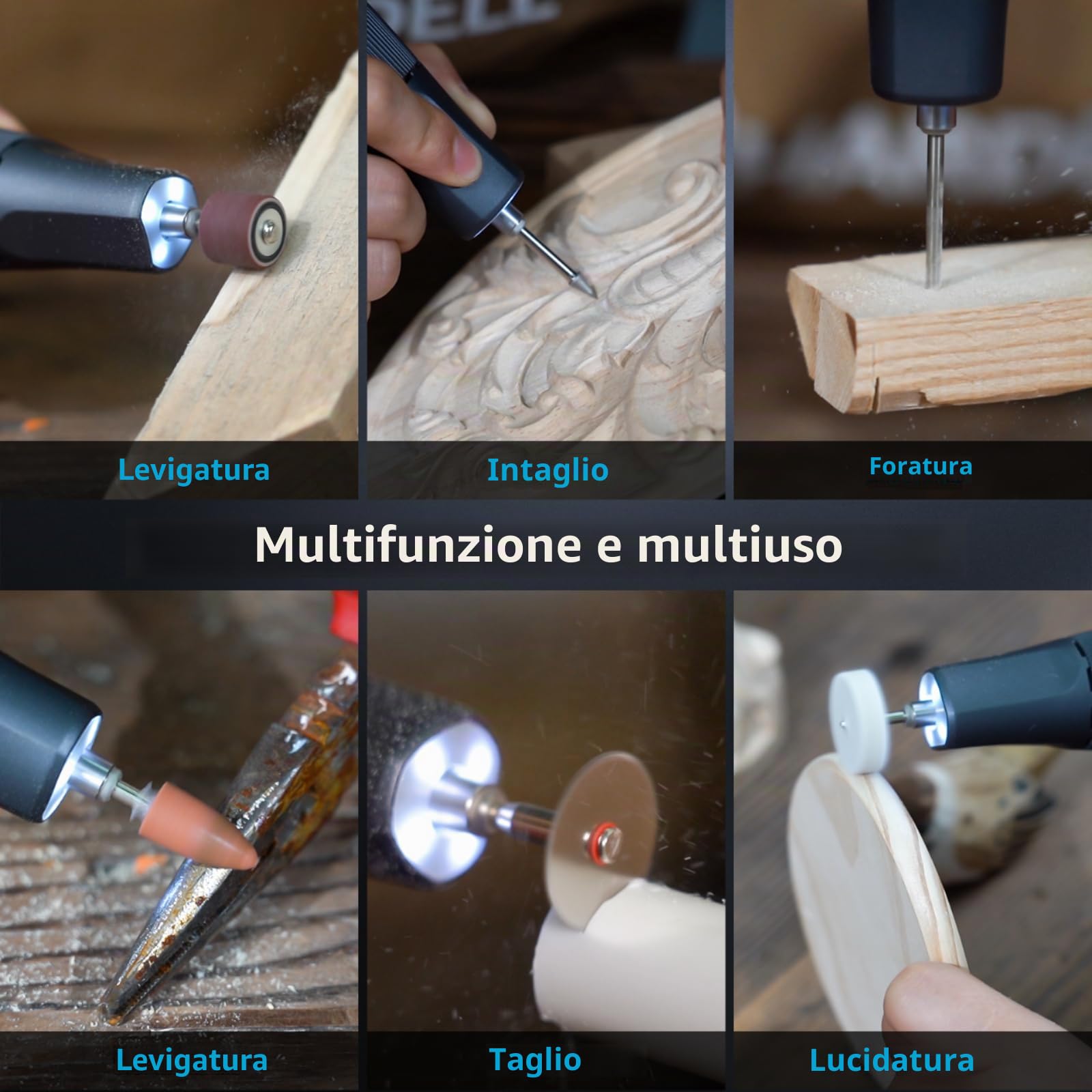 HARDELL Mini Trapano Elettrico 8V, Utensile Rotante Multifunzione, 5 Velocità, 61 Accessori, Display Digitale, Type-C, Luce LED, Aspirazione Magnetica, Per Forare, Incidere, Lucidare, DIY