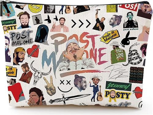 Miniatura 1 de Bolsa de maquillaje inspirada en Singer Malone con poste de tatuaje regalos para fanáticos del rapero rockero mercancía con cremallera bolsa de