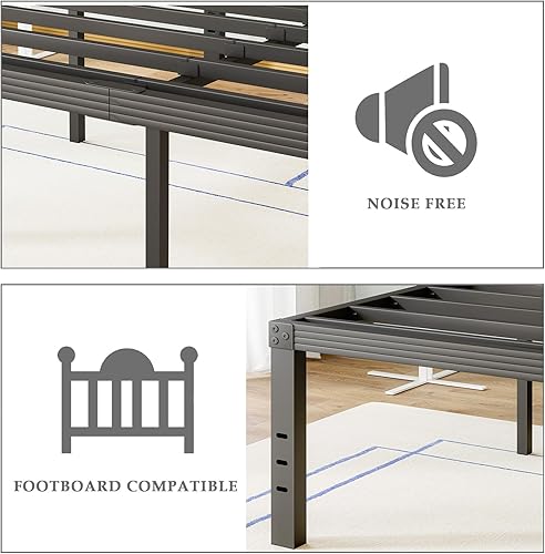 Miniatura 6 de FSCHOS Marco de cama King plataforma de metal de 12 pulgadas marco de cama tamaño King no necesita somier marco de cama resistente fácil montaje sin