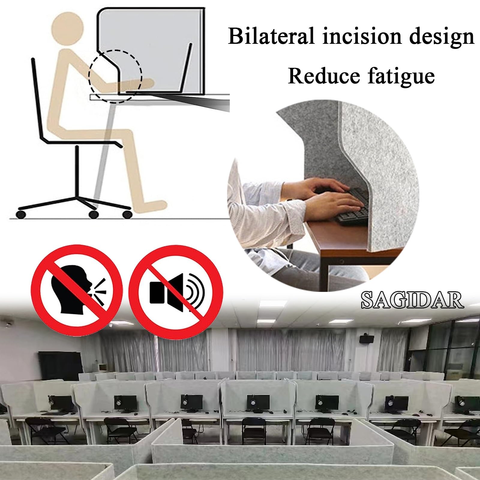 SAGIDAR Divisor Acústico para Escritorio, Separador De Oficina De Fibra De Poliéster, Divisor De Privacidad 60/80/100cm, Panel De Estudio con Reducción De Ruido, para Oficinas, Bibliotecas, Aulas