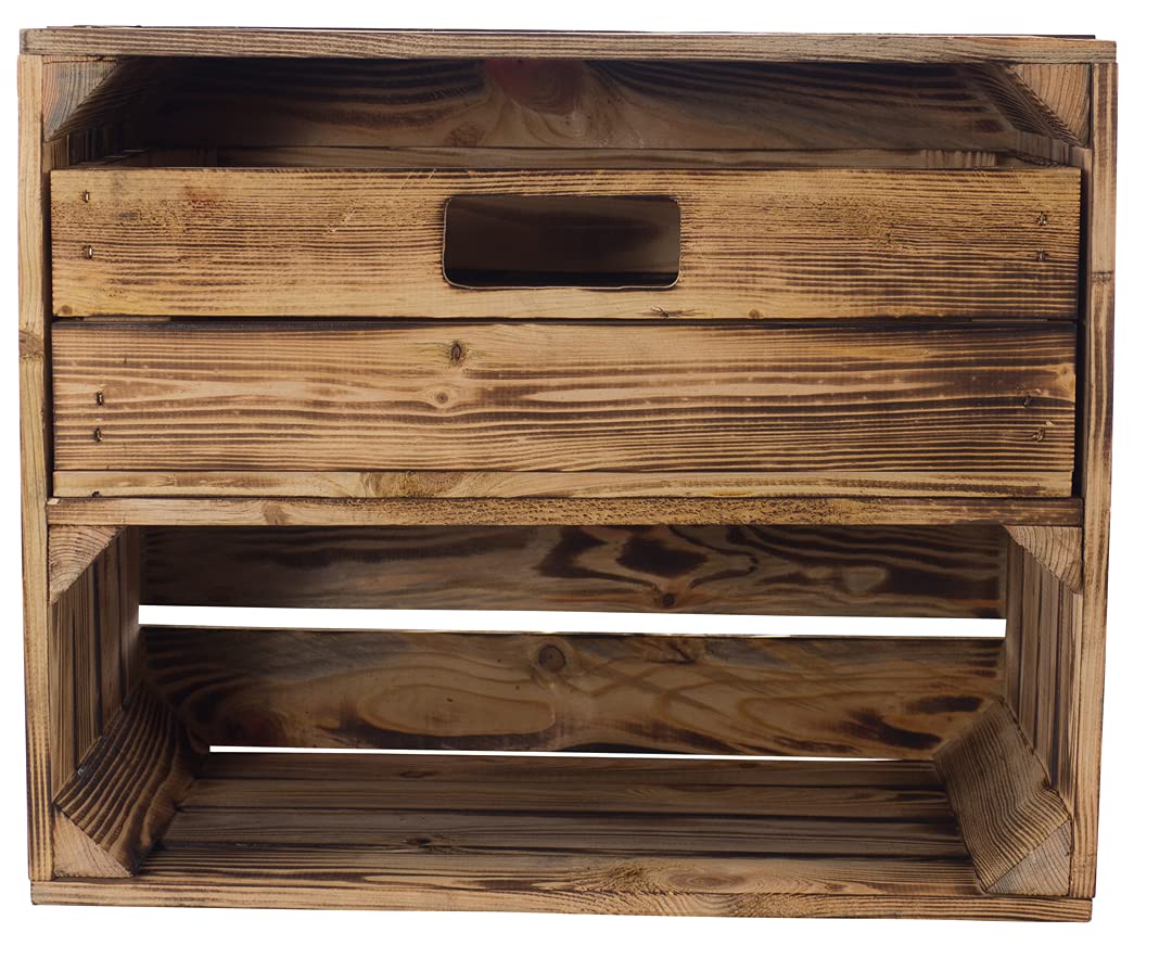 3 geflammte/flambierte Apfelkisten mit Schublade und Fach 50cm x 40cm x 30cm Regal Holzkiste Kiste Obstkiste