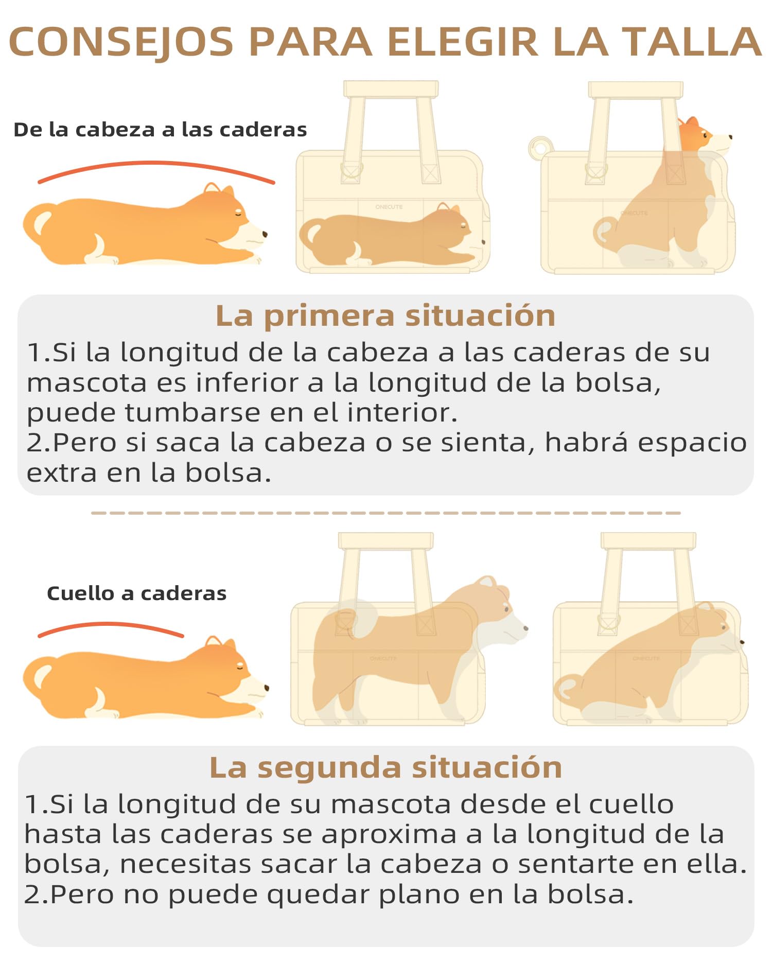 ONECUTE Transportín para Perro y Gato, Bolsa Transporte Plegable para Mascotas Pequeñas, Viajes Cómodos, Soporta 3 kg (Small, Beige)