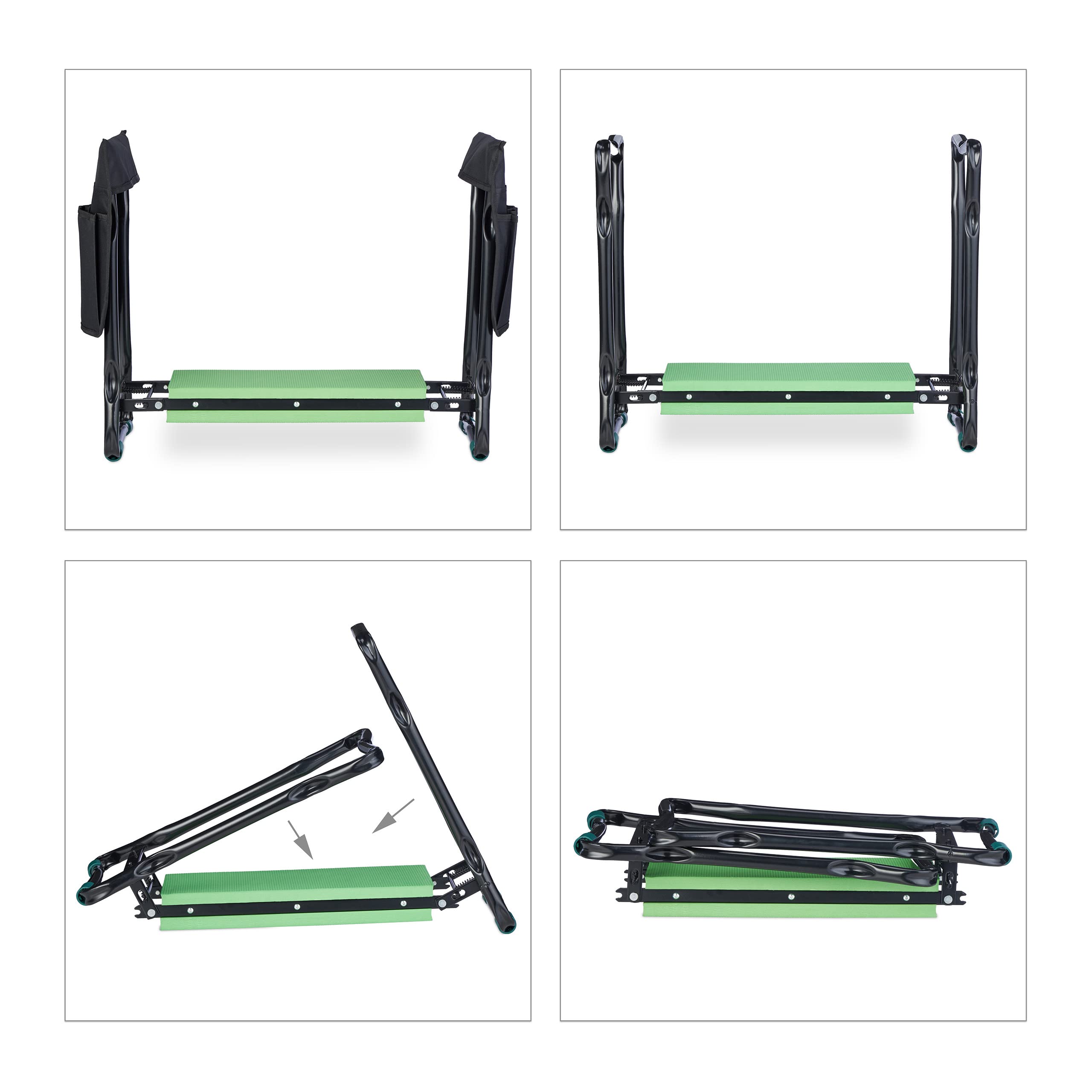 Relaxdays Agenouilloir Jardinage, Pliable, rembourré, soulage articulations, Pochettes latérales, Max.150 kg, Noir-Vert