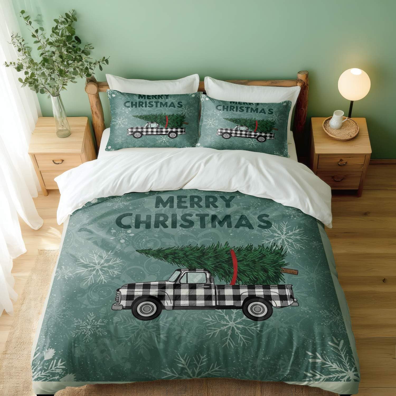 Parure de lit de Noël rétro avec housse de couette à carreaux pour décoration de chambre simple