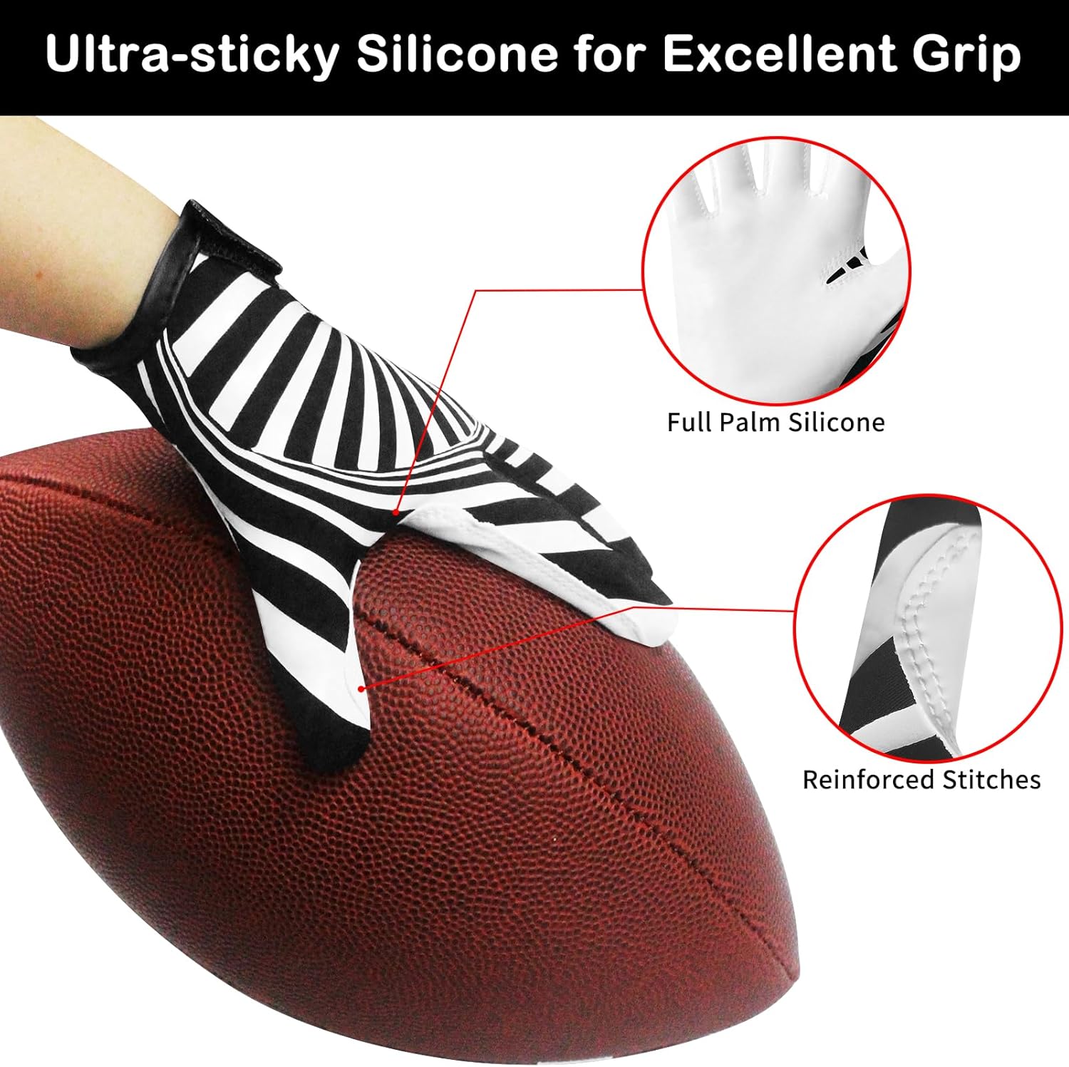 Kids Football Gloves, Youth Football Receiver Gloves Excellent Grip with Sticky Silicone, Anti-Slip Elastic Breathable, Best Gift for Boys Girls - Image 3