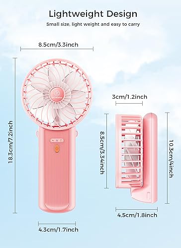 Miniatura 8 de JZCreater Mini ventilador de mano, ventiladores recargables portátiles, silencioso de 4 velocidades, ventilador de escritorio USB 2 en 1, ventilador