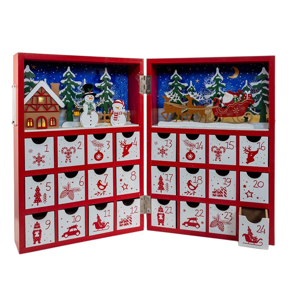 Kurt Adler 33 cm batteriebetriebener beleuchteter Weihnachts-Adventskalander aus Holz