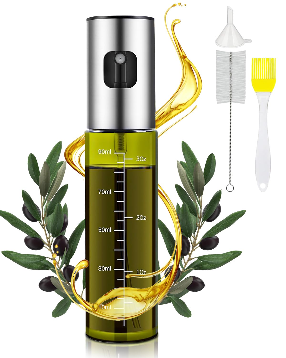 MRUN BONE Ölsprüher für Speiseöl, UV- Schutz Sprühflasche Öl, Glas Öl Zerstäuber Küche Ölsprühflasche Heißluftfritteuse,Oil Sprayer mit Skala & Trichter, Ölspray für ÖI & Essig 100% BPA frei