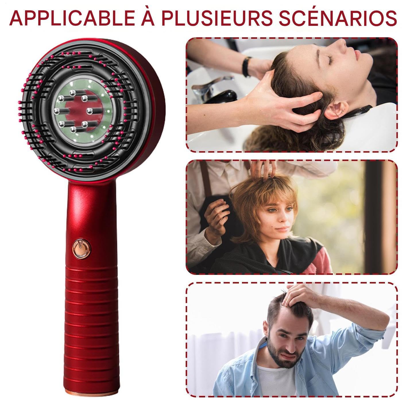 Stimulateur Cuir Chevelu Pousse Cheveux - Exfoliant Capillaire et Outil de Massage - Brosse à Tête Combinée Étanche Rechargeable pour Soins Personnels Hommes Soutien Repousse Voyage Maison