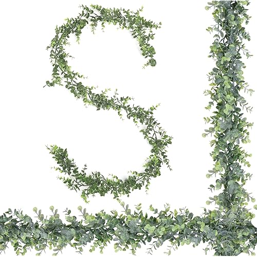 2 Pack Artificial Eucalyptus Garland Fake Vines Faux Eucalyptus Garland Hanging Plant Eucalyptus Leaves Greenery 6 Feet/Strand for Wedding Backdrop Arch Wall Table Party Indoor Outdoor Festival Decor