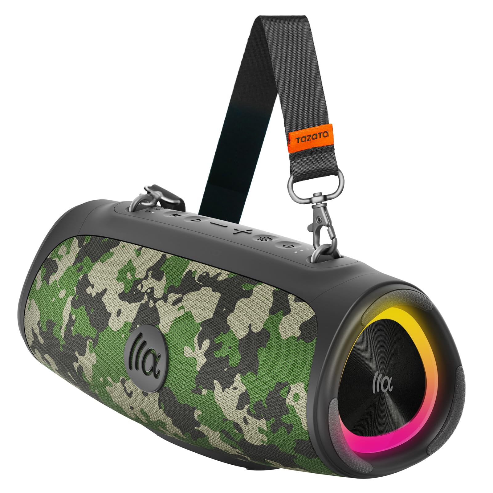 TAZATA - Altoparlante Bluetooth portatile da 60 W RMS, subwoofer da 90 W di picco alto, stereo wireless con suono HD, tempo di riproduzione 8H IPX7 impermeabile per feste in spiaggia (CAMO-60 W RMS/90