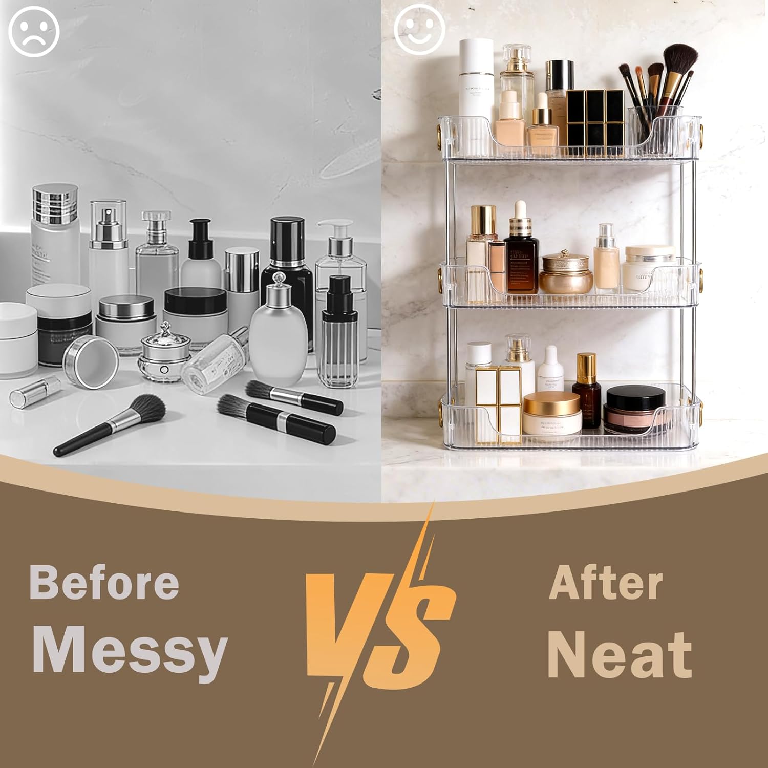 3-Tier Bathroom Counter Organizer Skincare Organizer Makeup Perfume Tray for Bathroom Countertop, Dresser Vanity(Clear)