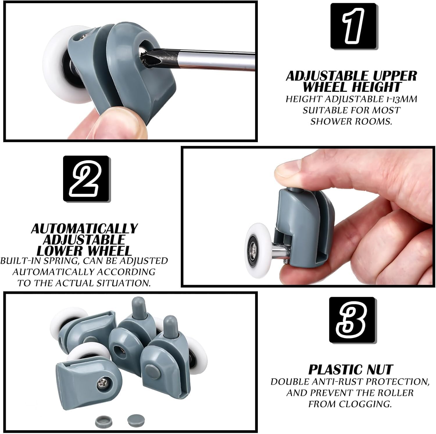 Shower Door Rollers - Set of 8 Replacement Runners -3
