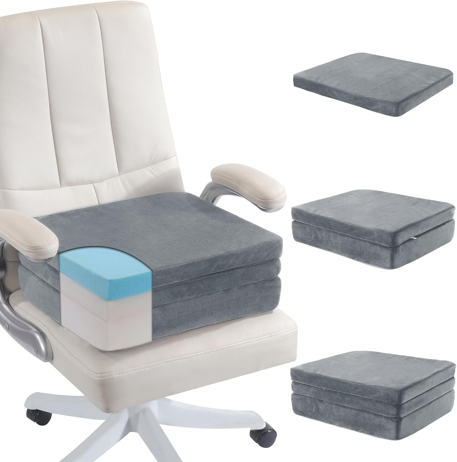 MABOZOO Height Adjustable Chair Cushions, 6 Inch Thick Office Chair Booster Seat Cushion to Raise Height, Extra Thick Seat Pad for Wheelchair, Home, Office, Car (Gray)