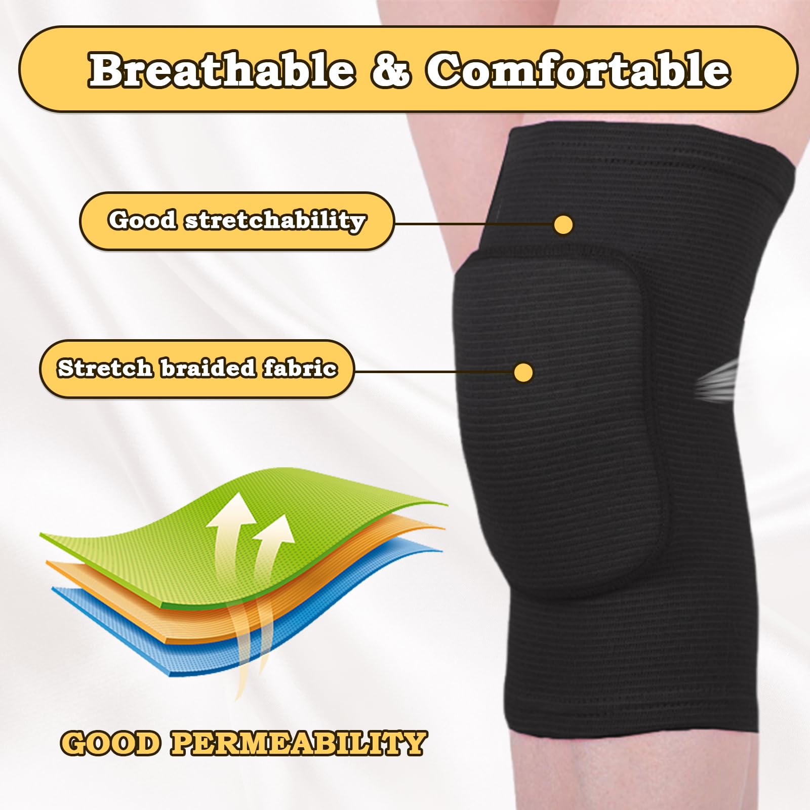 WiseJoy 2 PCS Rodilleras Deportivas Unisex, rodilleras gruesas de voleibol suaves Rodilleras Elásticas Antideslizantes para Danza, fútbol, ​​Voleibol, Baloncesto, Yoga (Negro) - 4