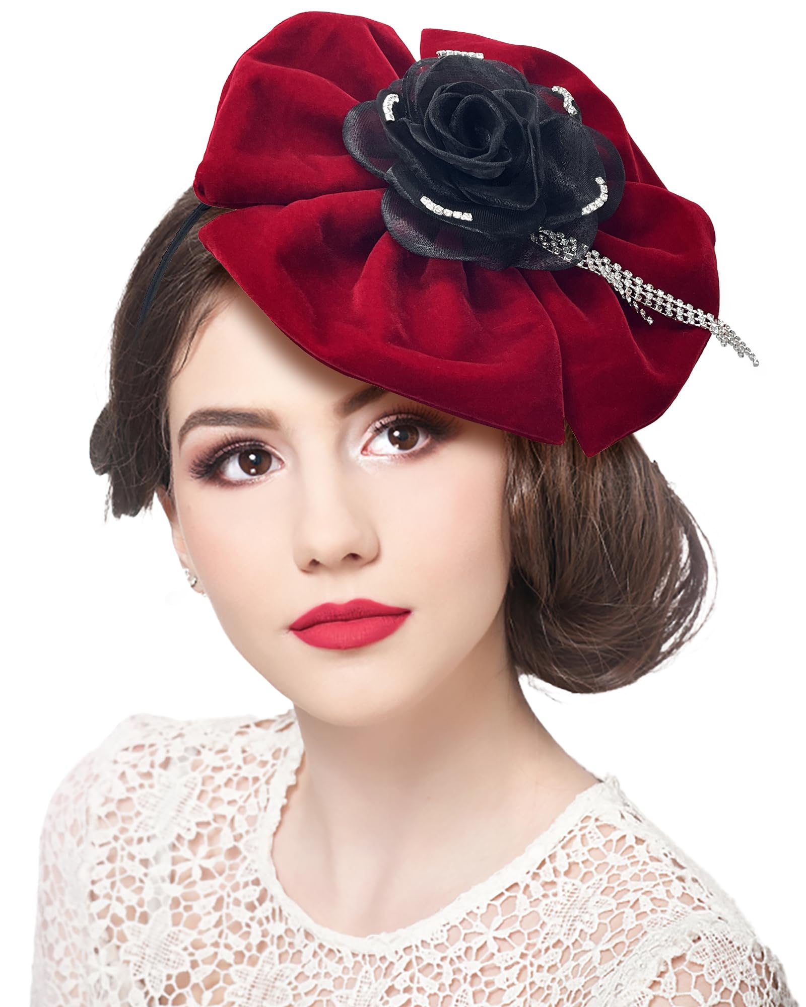 WittocsBurgundy Fascinator Headband for Women Vintage Elegance Pillbox