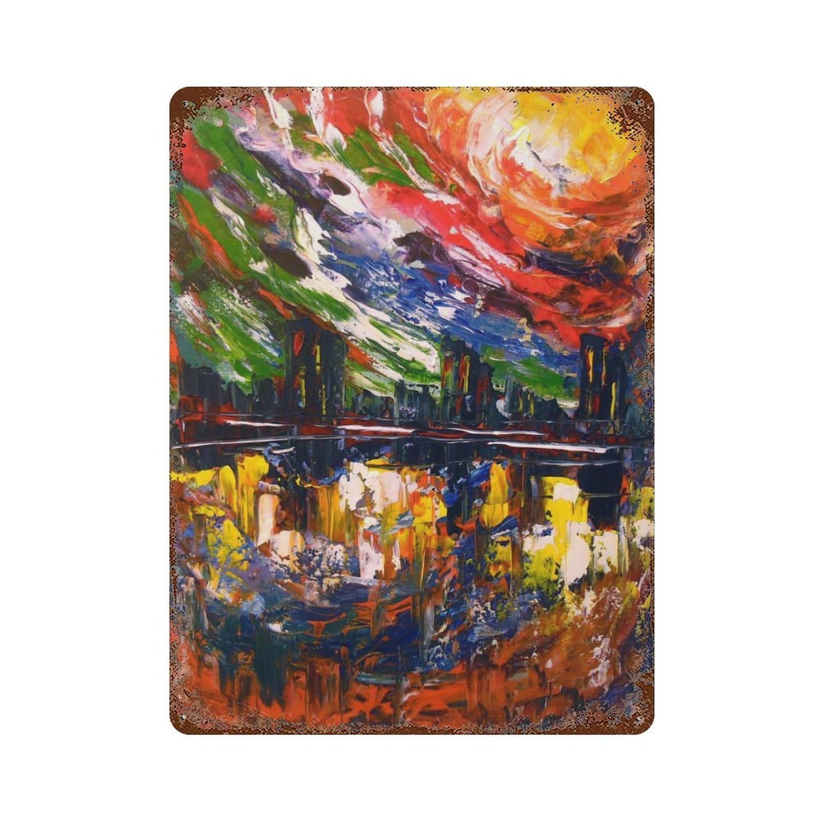 City before The Storm Aged Metal Wall Plaque 15.7"x11.8", Industrial Home Decor for Pub, Kitchen And Man Cave Decor