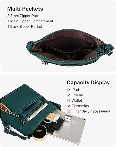 Vista 3 de MASINTOR Bolsos cruzados para mujer, bolso cruzado casual con múltiples bolsillos, bolso de hombro con correa ajustable con borlas