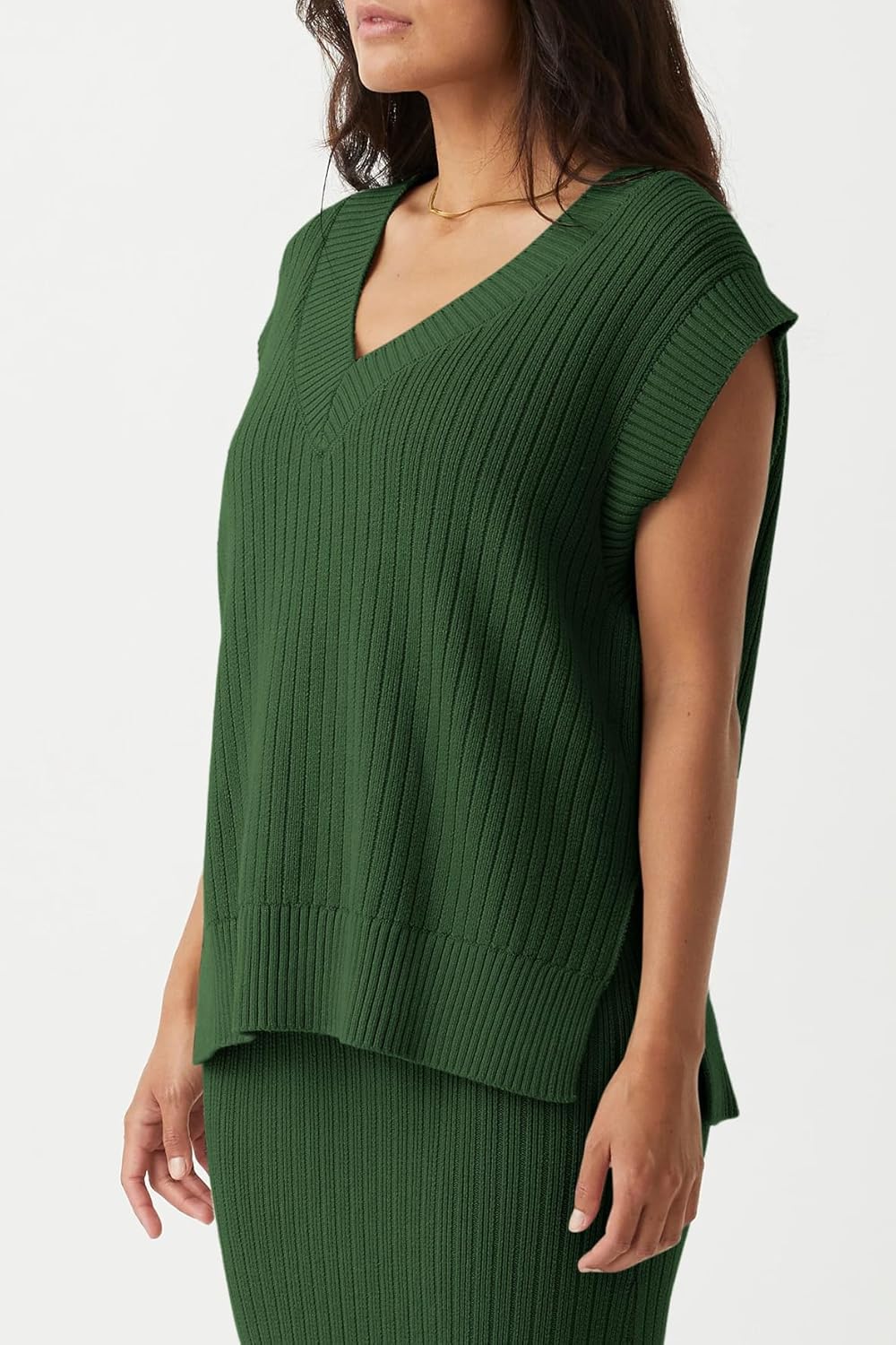 Saodimallsu Womens V Neck Sweater Vest Oversized Ribbed Knit Sleeveless Casual Loose Fit Pullover Tank Top - Image 2