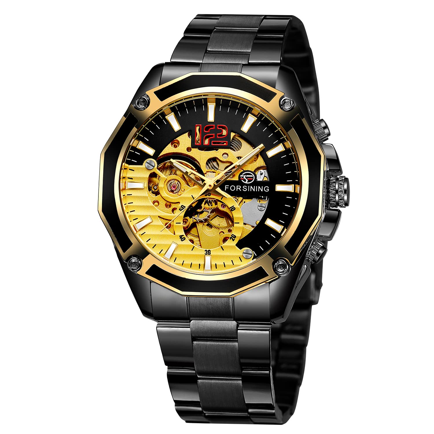Orologio Uomo Forsining Automatico Scheletro: Meccanico A Carica Automatica, Cinturino Pelle, Quadrante Nero