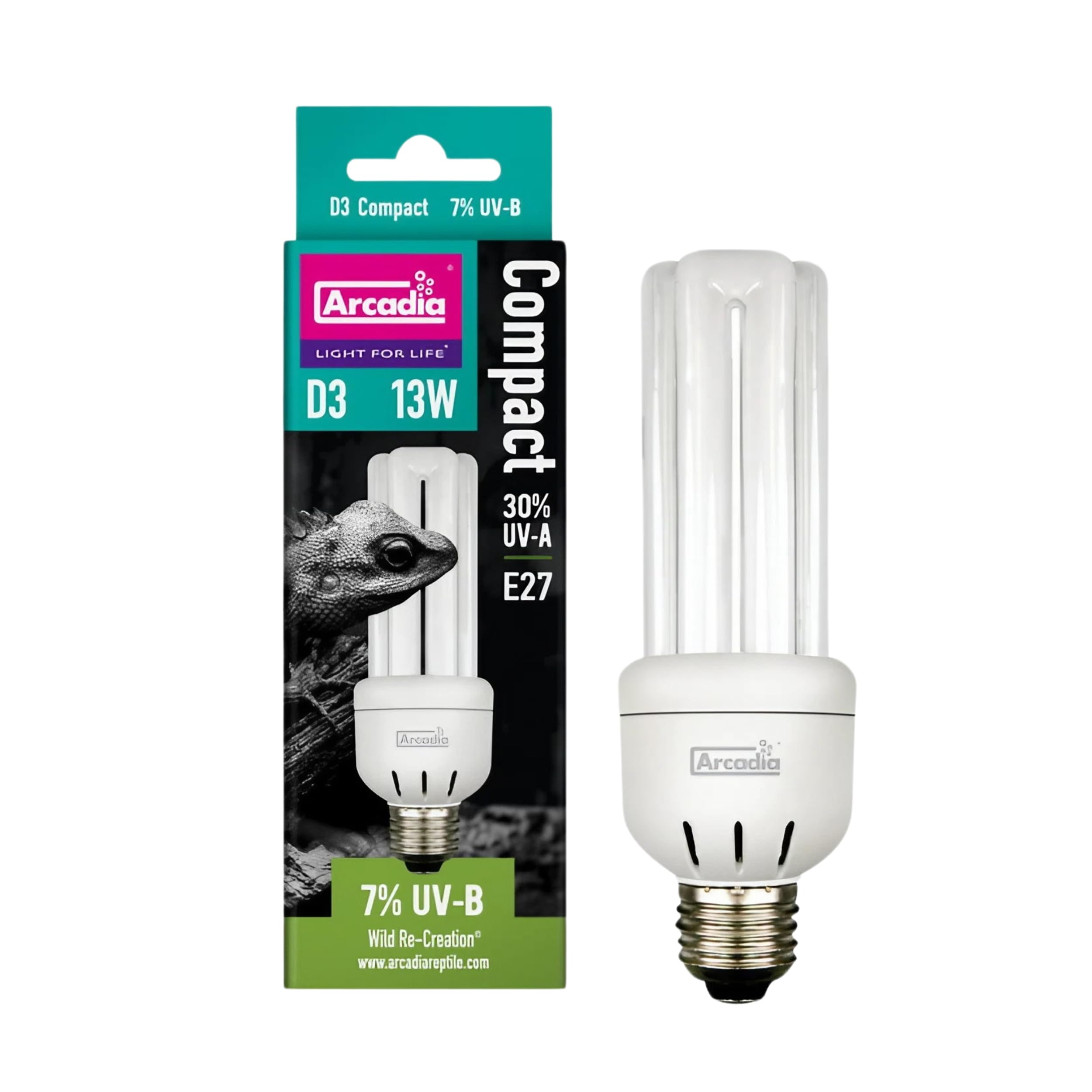 Arcadia D3 Forest Mini Compact 7% UVB Triple U Tornillo En 13W Bombilla Reptil