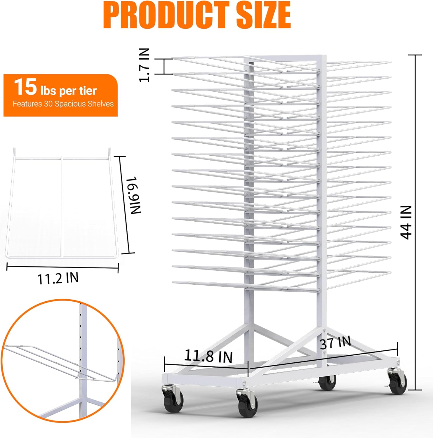 Paint Drying Rack,30-Tier Heavy-Duty Steel Drying Painting Rack for Cabinet Doors, Drawer Fronts & Trim, Lockable Wheels, Space-Saving Rack for Paint Shops & Woodworking