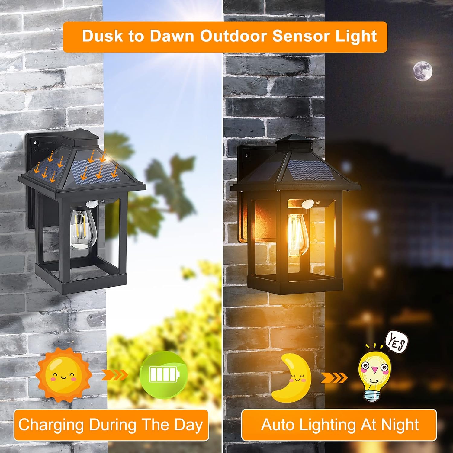 2 Pack Solar Powered Wall Lantern Lights with 3 Lighting Modes, LED Dusk to Dawn Solar Sconce Outdoor Wall Mount, Motion Sensor Front Porch Lights Fixtures Waterproof for Patio Garage