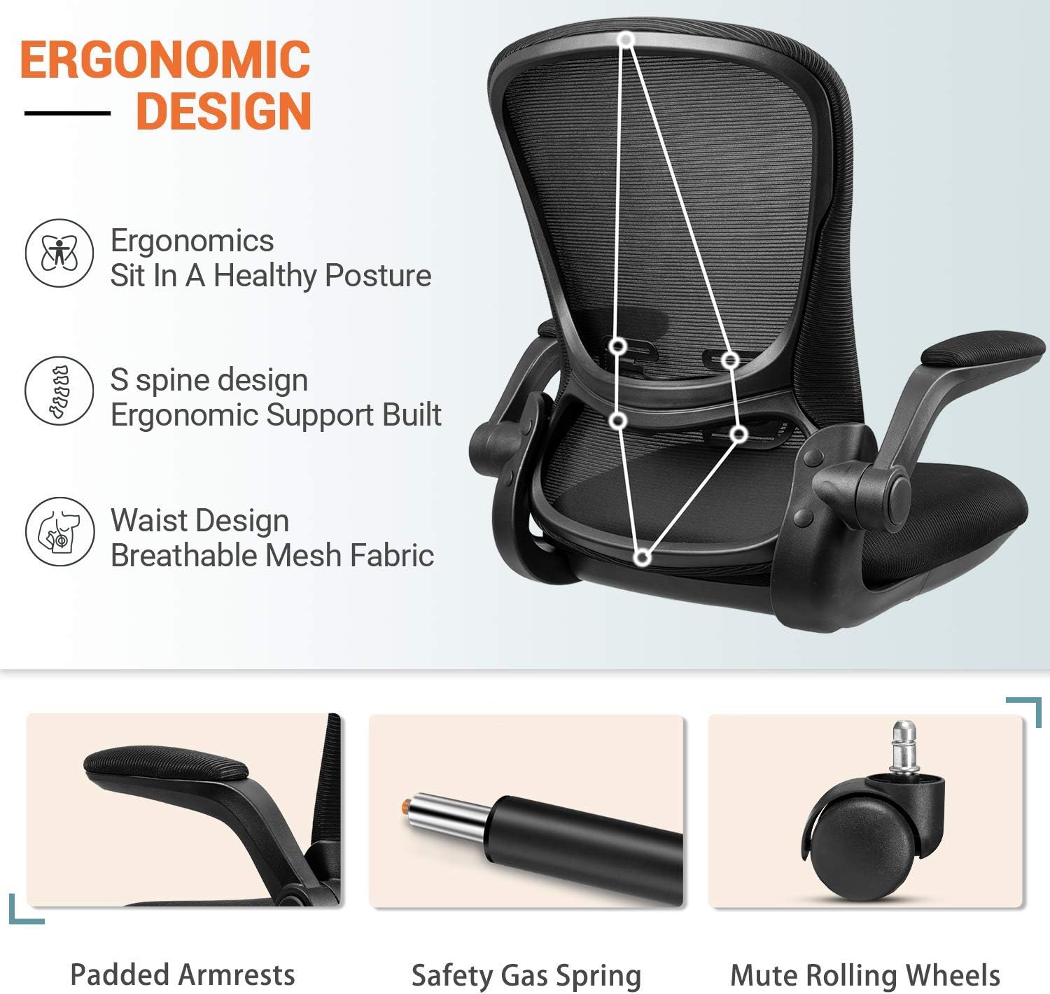 Devoko Drafting Chair Tall Office Chair with Flip-up Armrests Office Desk Chair Ergonomic Mesh Chair Lumbar Support with Adjustable Height (Black) : Office Products