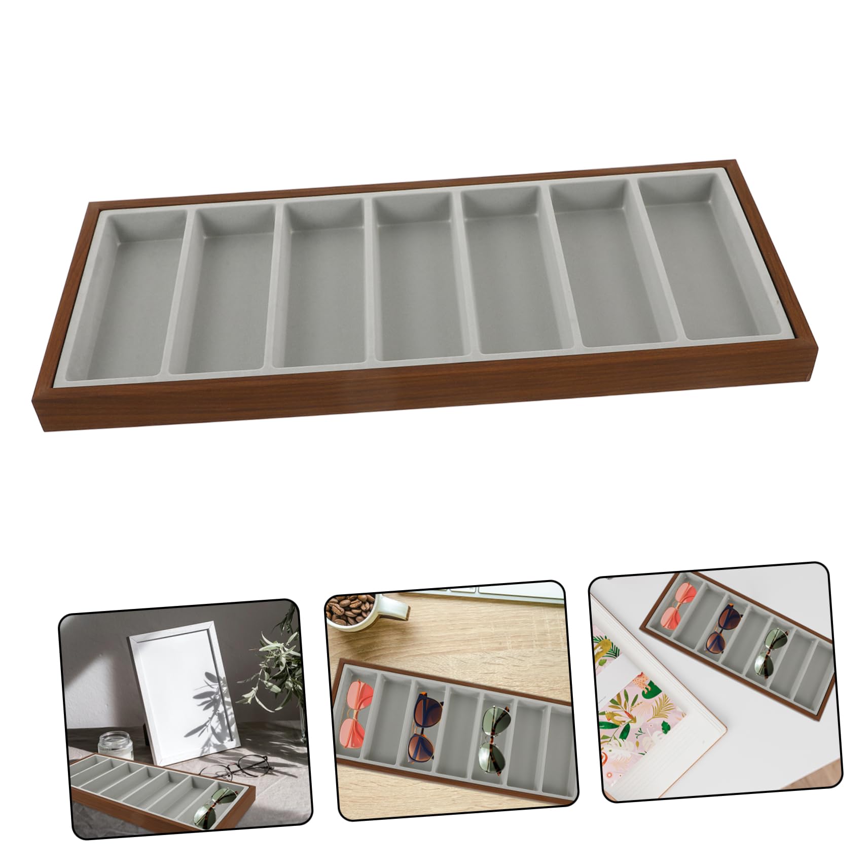 Beaupretty Bandeja para Gafas De Sol De Madera con Gris para Guardar Gafas De Sol Expositor para De con Compartimentos para Casa y Tienda