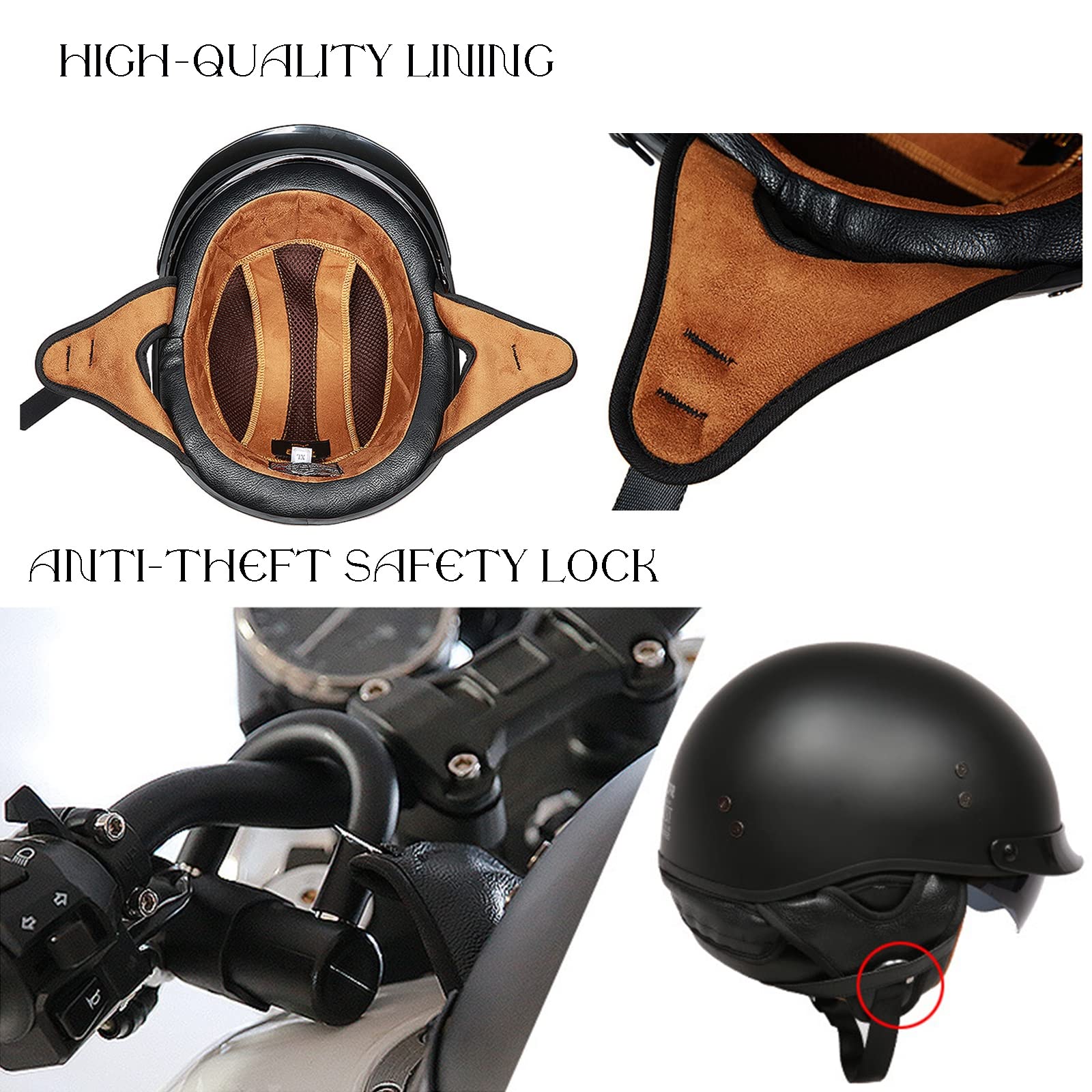 Motorrad Halbhelm Herren - Leichter Halbschalenhelm Mit Sonnenblende 860g