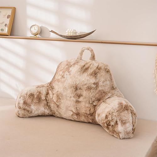 Miniatura 19 de A Nice Night Almohada de lectura de piel sintética con cuña grande para adultos y niños, respaldo con brazos para sentarse en la cama/sofá para Caqui