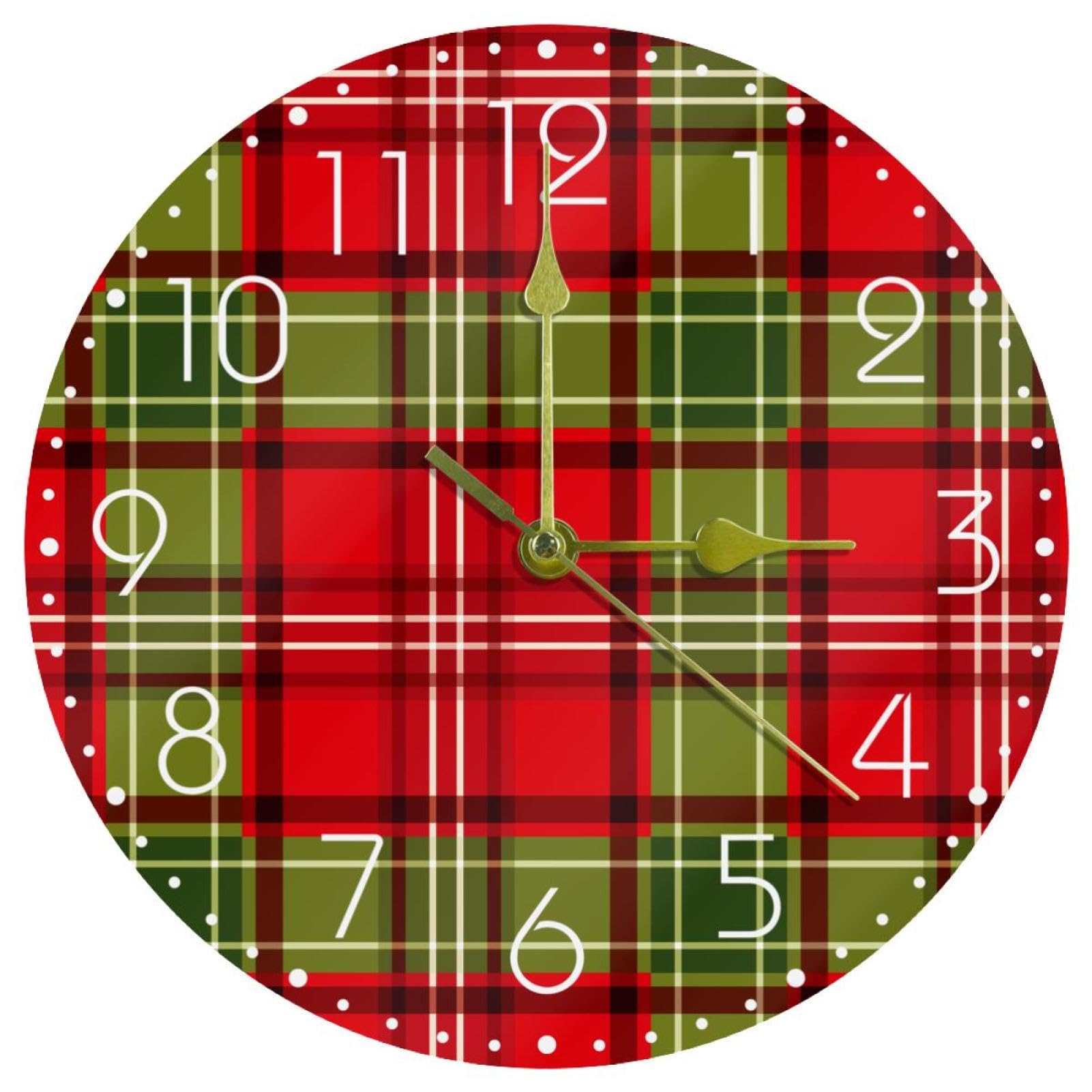 Horloge murale silencieuse à quartz avec cadran en acrylique écossais