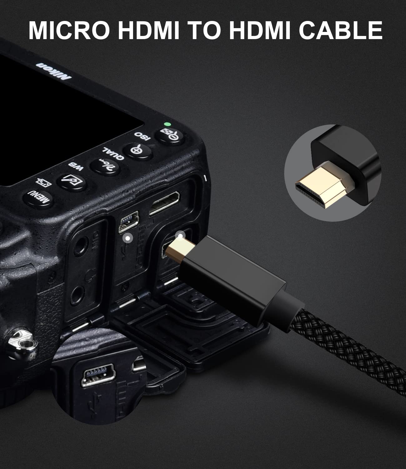 Elebase Micro HDMI Cable 6.6 FT,4K 60Hz Micro HDMI Type D Cord Compatible for Raspberry Pi 4 4b,GoPro Black Hero 7 6 5 4,Sony Camera A6000 A6300,Nikon B500,Lenovo Yoga 3 Pro 710,Canon