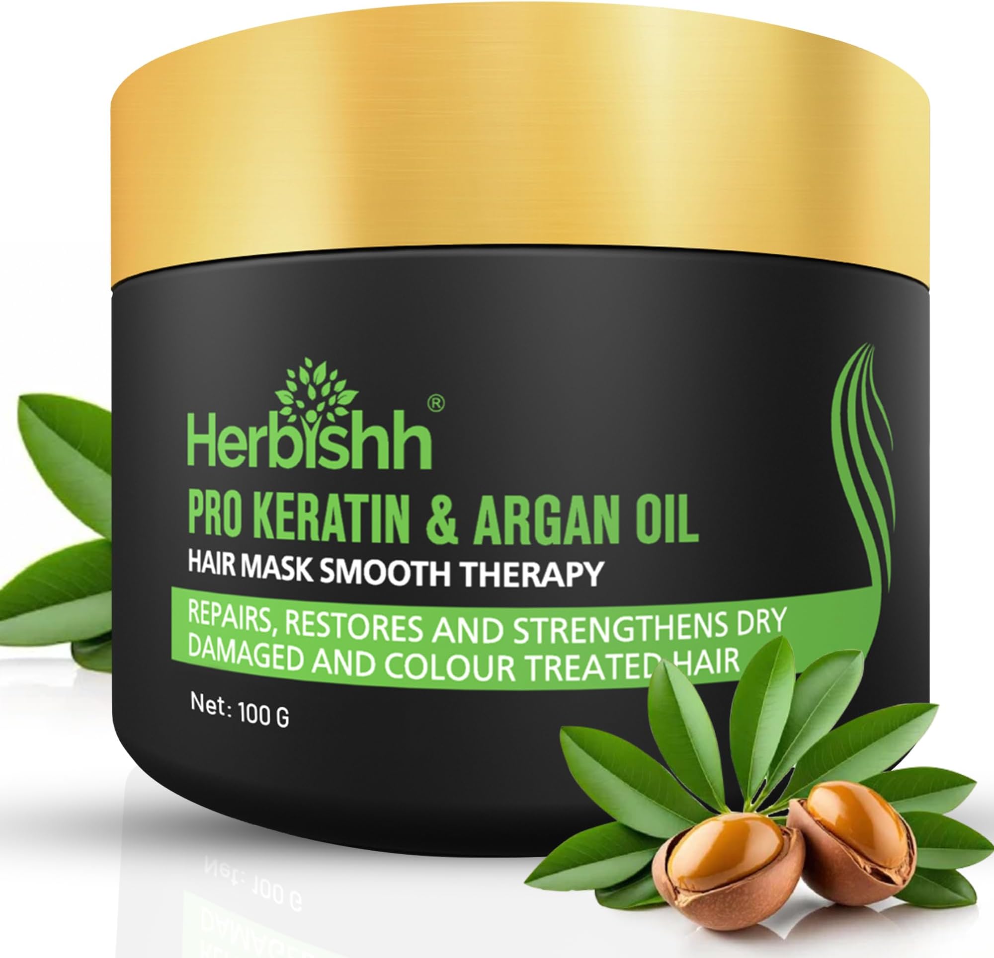 Herbishh Argan Hair Mask-Deep Conditioning & Hydration For Healthier Looking Hair-100Gm For Very Dry, Weak, Stressed Out Hair