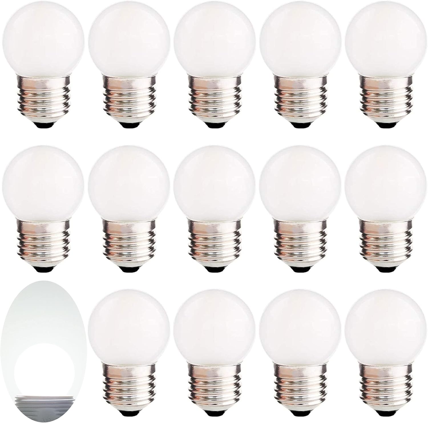 15 Pack Frosted LED Replacement Bulbs, Low Wattage Led Bulb,1.5W Equivalent 15 Watt, E26 Standard Base, 6000K White, Small Globe Light Bulb for Outdoor Patio String Lights Ceiling Fan