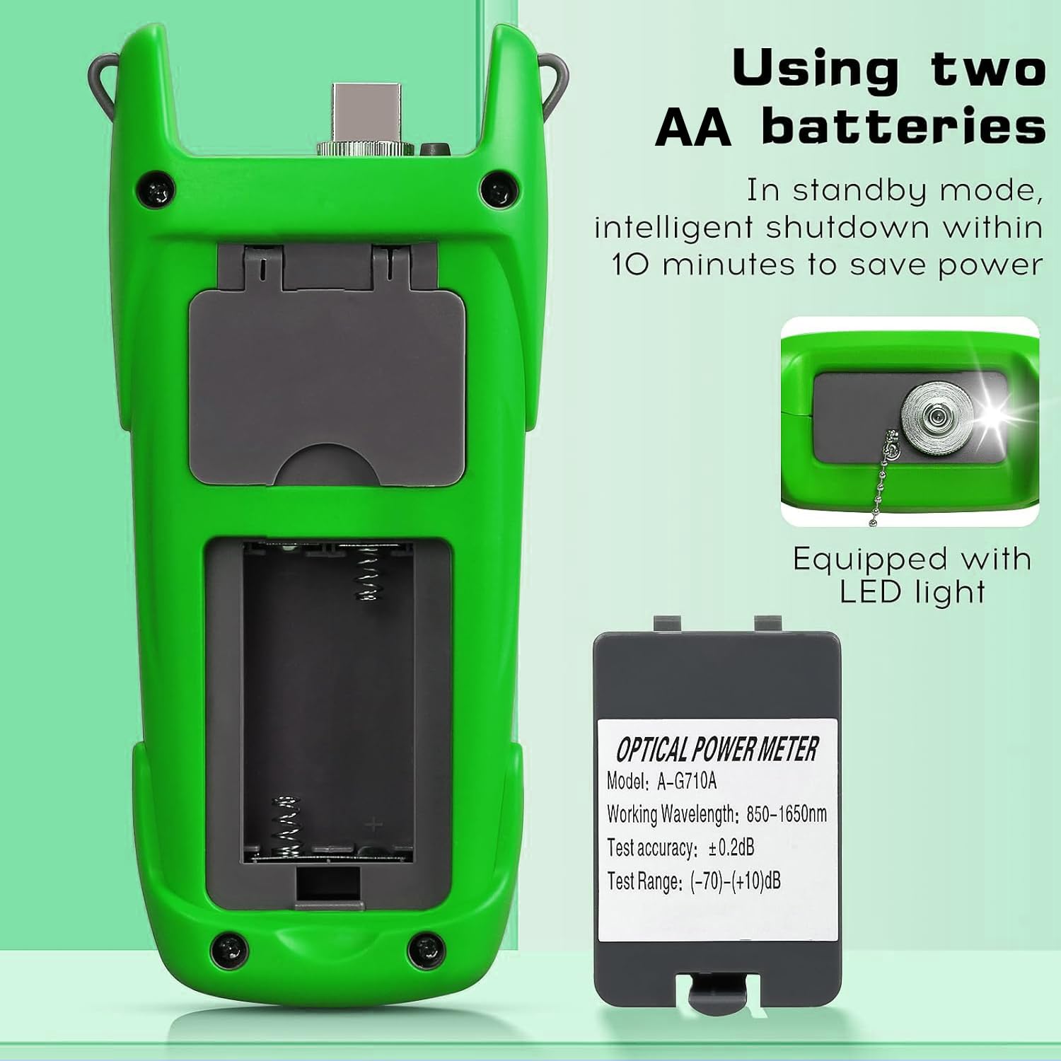 Fiber Optical Power Meter with SC FC Connector, -70~10dBm, 10 Optic Wave Length, Optic Test Equipment for CCTV Communication Engineering (Green)