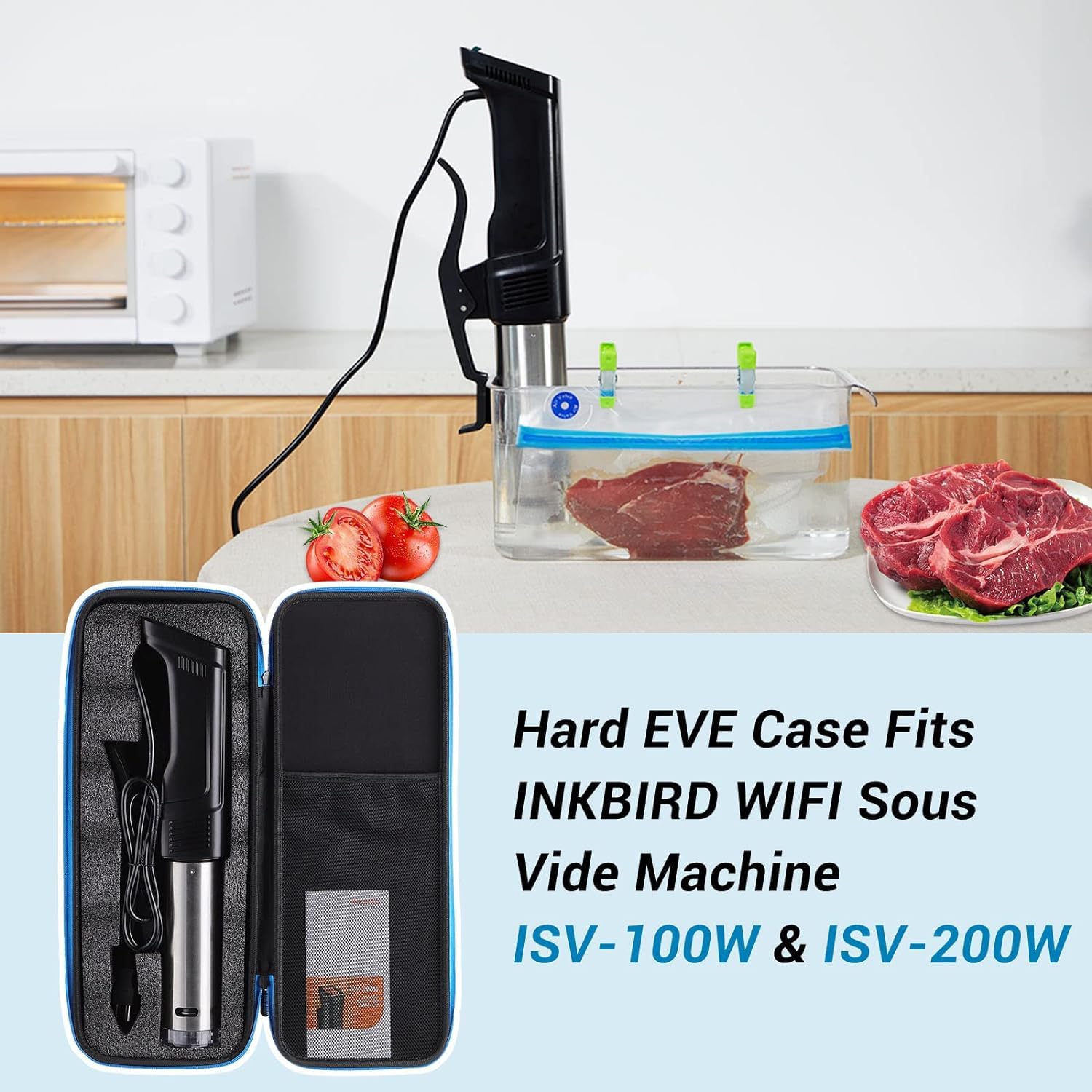 INKBIRD ISV-200W Thermoplongeur Chauffe eau + Boîte de Rangement | Set de WiFi Cuisson Sous Vide avec Étuis en Rigide et PVC pour le Voyage et le Stockage