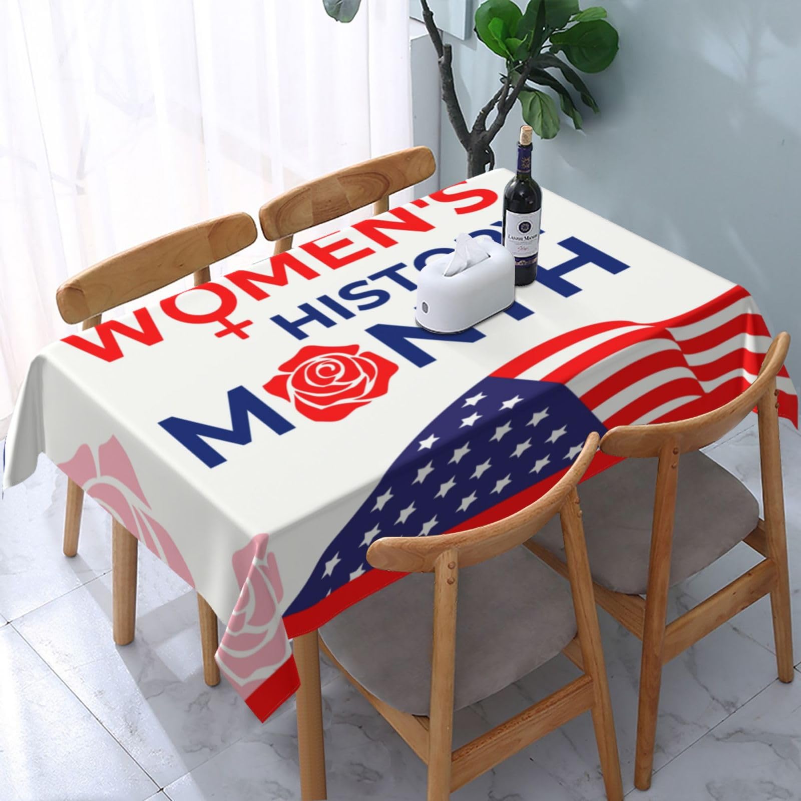 JunHeArt Women'S History Month Tablecloth Rectangle Table Cover Washable Table Cloths Decor For Kitchen 54" X 72"