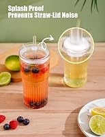 NiHome 2 darabos üvegpohár szett fedővel és szívószállal, 650 ml smoothie pohár jeges kávéhoz és teához, mosogatógépben mosható 3